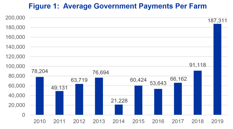 Graph of Average Government Payments per Farm from 2010 to 2019