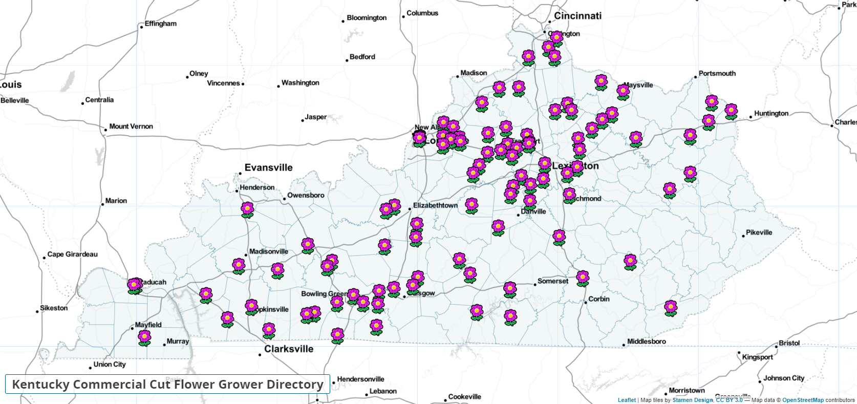 Kentucky Commercial Cut Flower Grower Directory Map