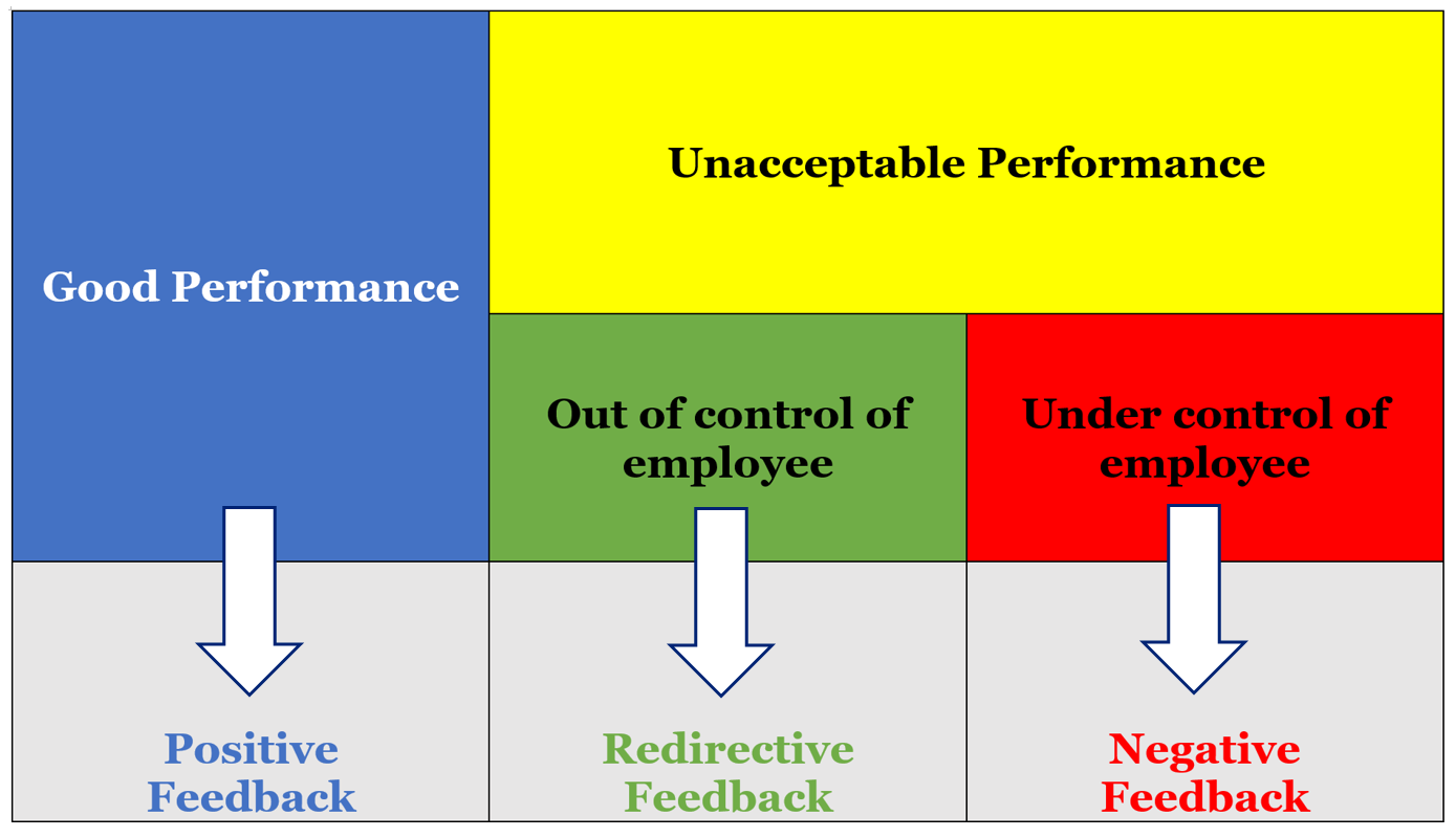 Graphic showing relationship of performance to type of feedback