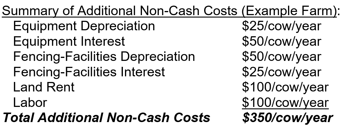 Summary of Additional Non-Cash Costs 