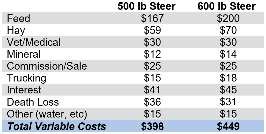 Table outlining expected variable costs, see linked pdf for accessible version