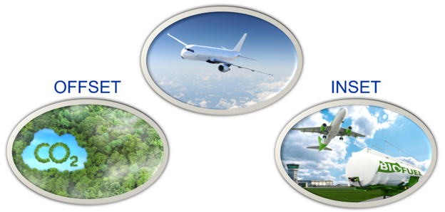 Figure 1. Example illustration from the airline industry of a carbon offset vs. carbon inset