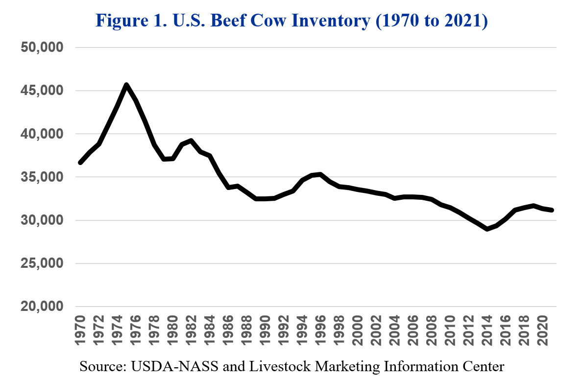 Figure 1. U.S. Beef Cow Inventory (1970 to 2021)