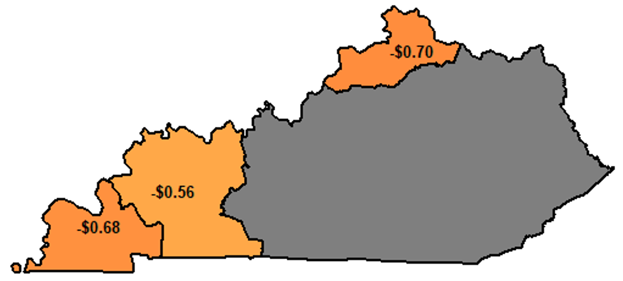 Figure 4: Weakest Weekly Average Soybean Basis in 2023 Relative to 4-Year-Average (2018-2021)