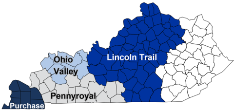 KFBM Regions map with Kentucky Farm Business Management in overlay text