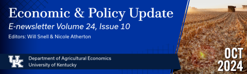 October 2024 Issue, Economic & Policy Update E-newsletter, Editors: Will Snell & Nicole Atherton of the Department of Agricultural Economics at the University of Kentucky