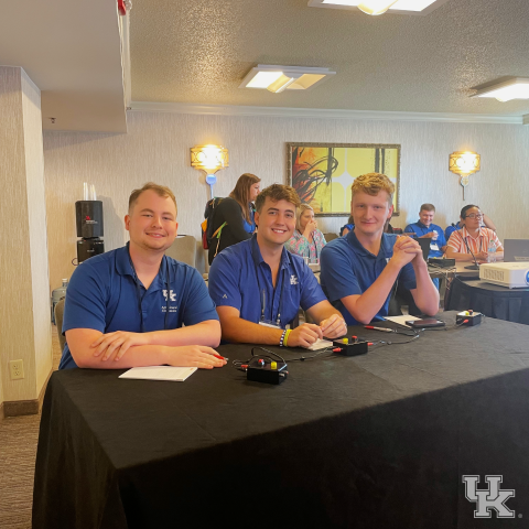 Braden Porter, Lee Owen, and Landry Woodrum at the quiz bowl competition at the AAEA Annual Meeting 2024